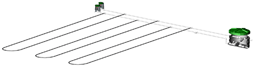 Diagram of a green tractor plowing curved furrows in soil.